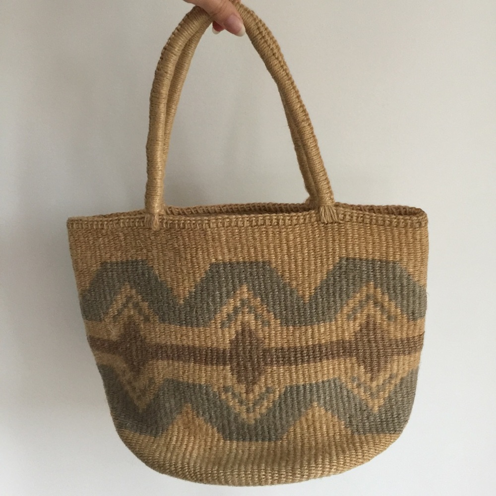 VINTAGE Hemp Jute Woven Resort Tote 1950s 1960s